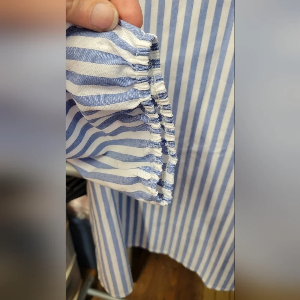 Emery Rose XXL Blue White Striped Blouse Gathered Elastic Wrist
